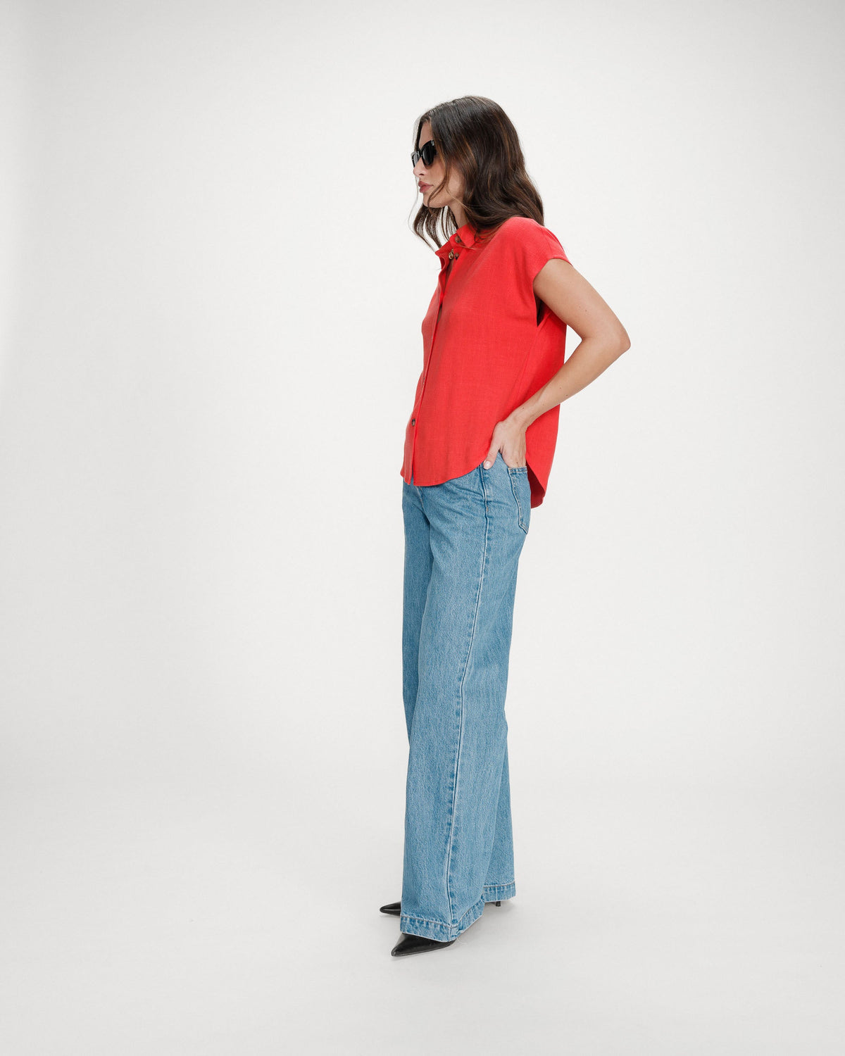 Chemise en lin fluide manches courtes sanguine Perez