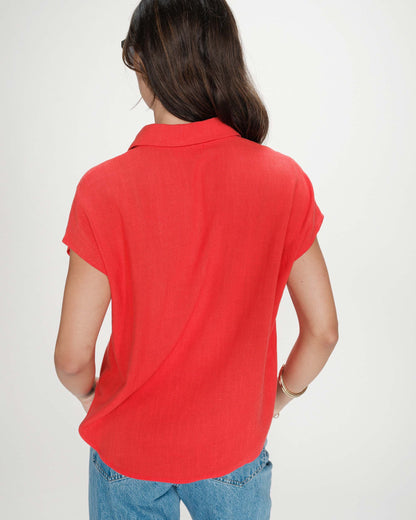 Chemise en lin fluide manches courtes sanguine Perez