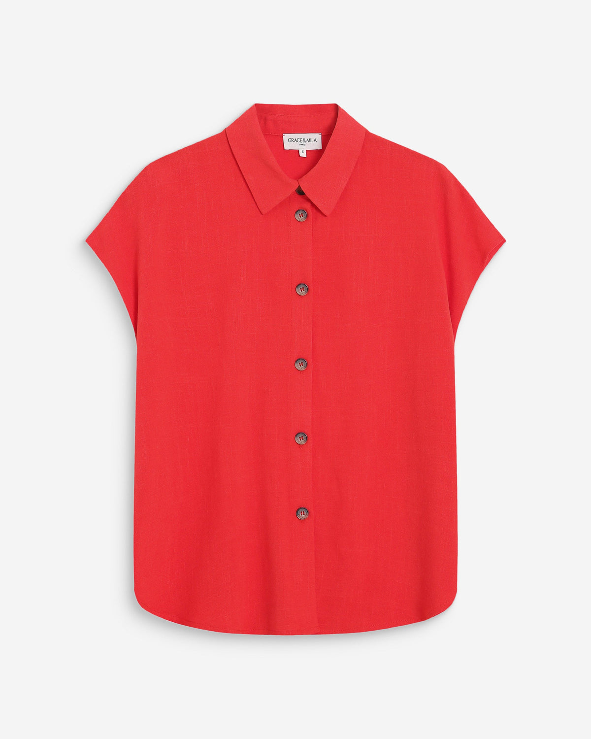Chemise en lin fluide manches courtes sanguine Perez