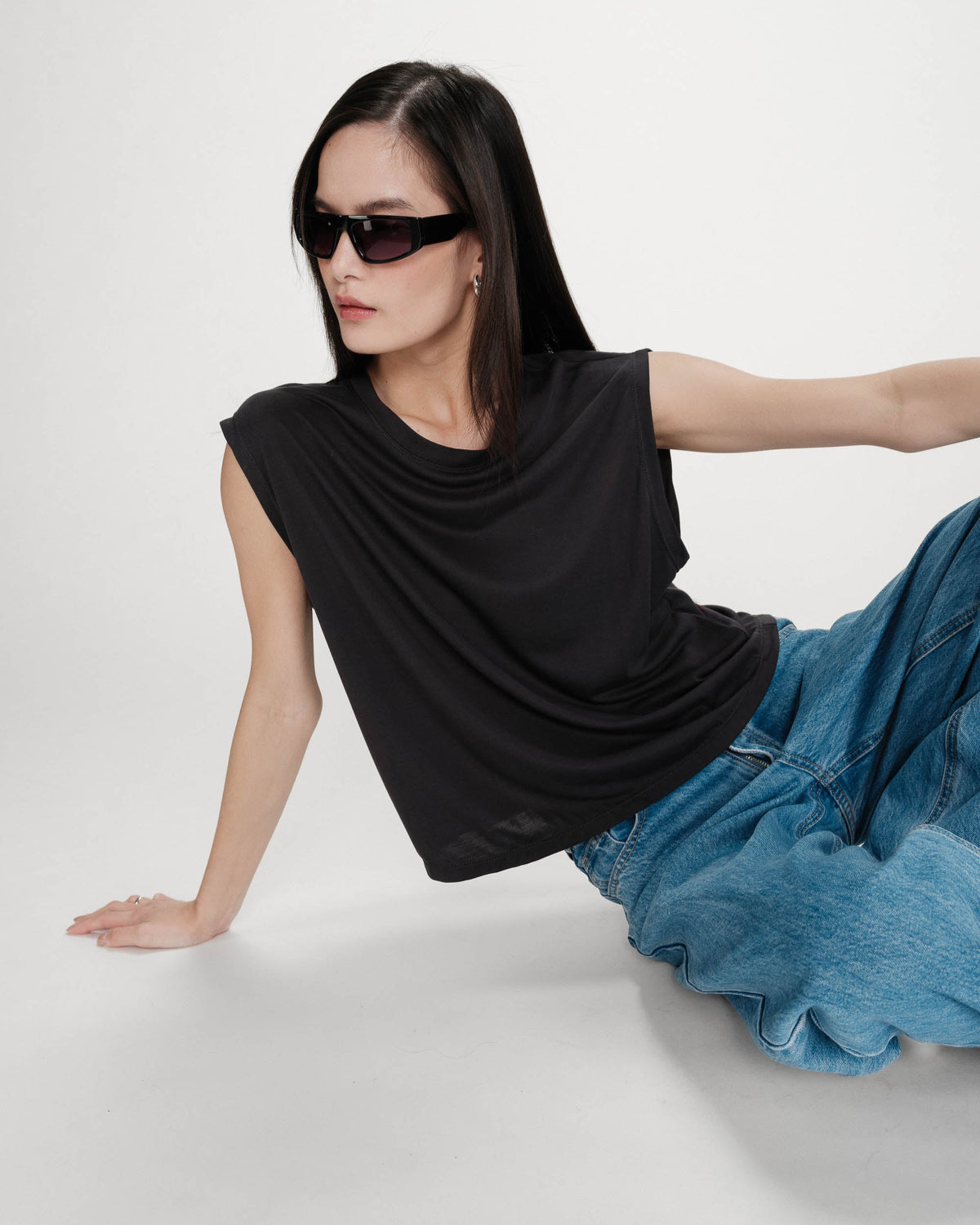 T-shirt large sans manches en modal carbone Rimbaud