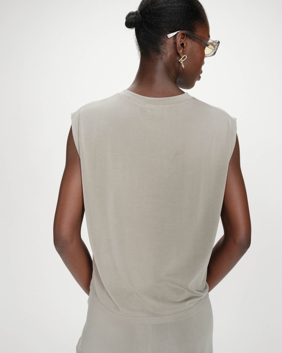 T-shirt large sans manches en modal kaki Rimbaud