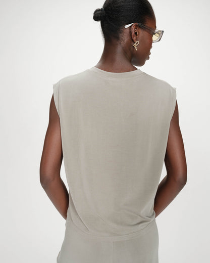 T-shirt large sans manches en modal kaki Rimbaud