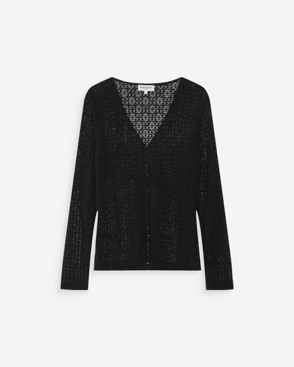 Top en dentelle ajusté boutonné col V noir Venezia