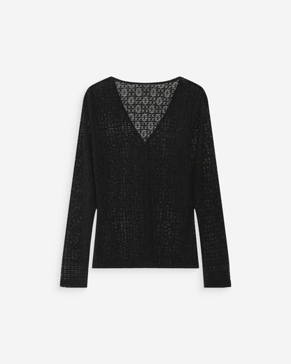 Top en dentelle ajusté boutonné col V noir Venezia