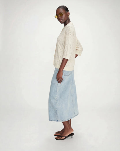 Cardigan en maille ajourée col chemise ecru Vadim