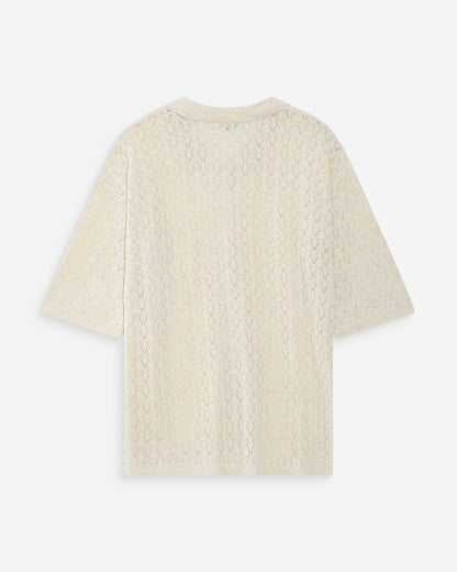 Cardigan en maille ajourée col chemise ecru Vadim