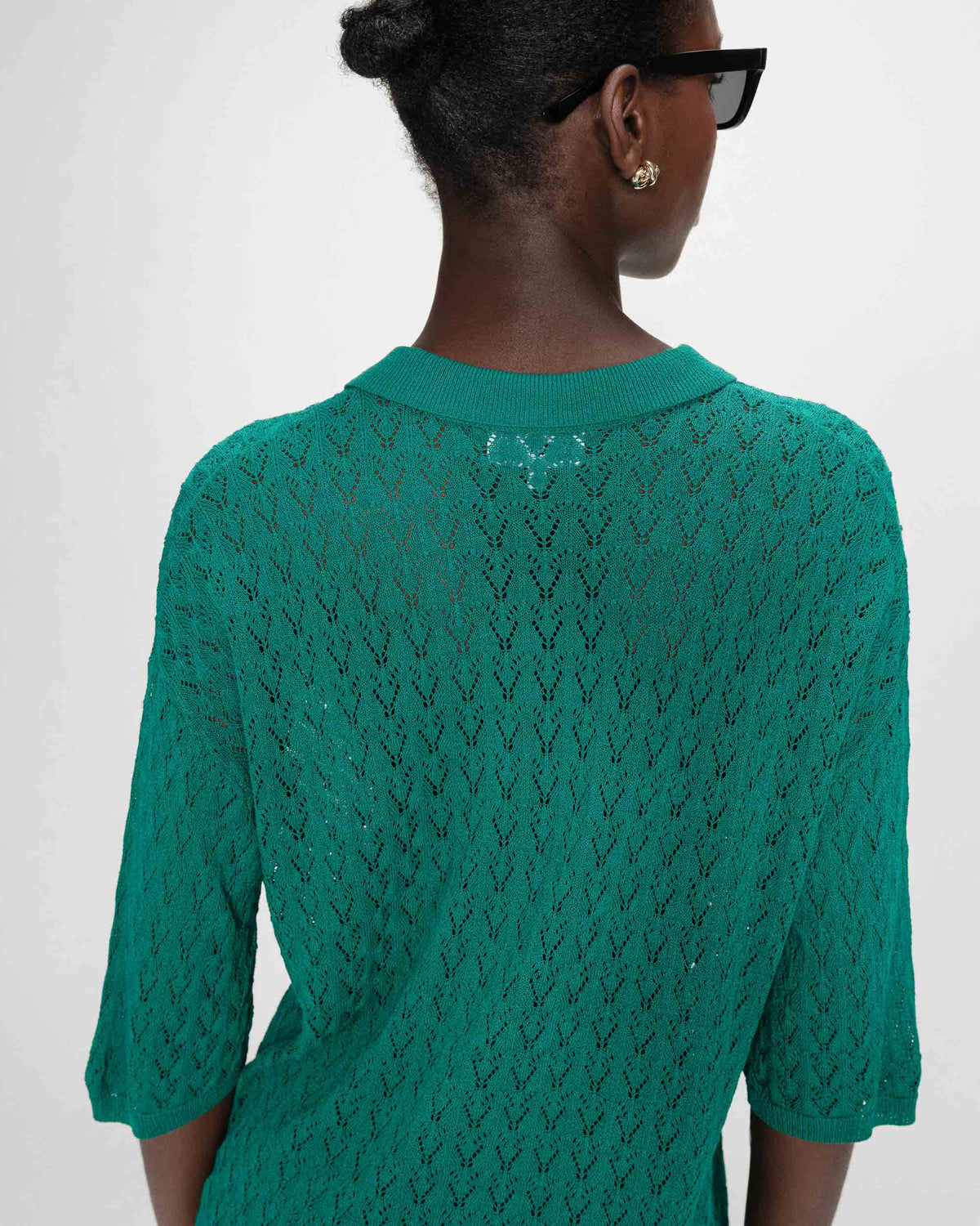 Cardigan en maille ajourée col chemise vert Vadim