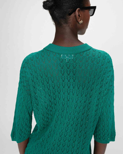Cardigan en maille ajourée col chemise vert Vadim