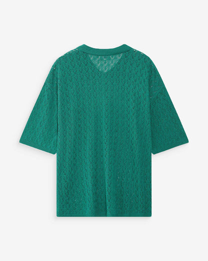 Cardigan en maille ajourée col chemise vert Vadim