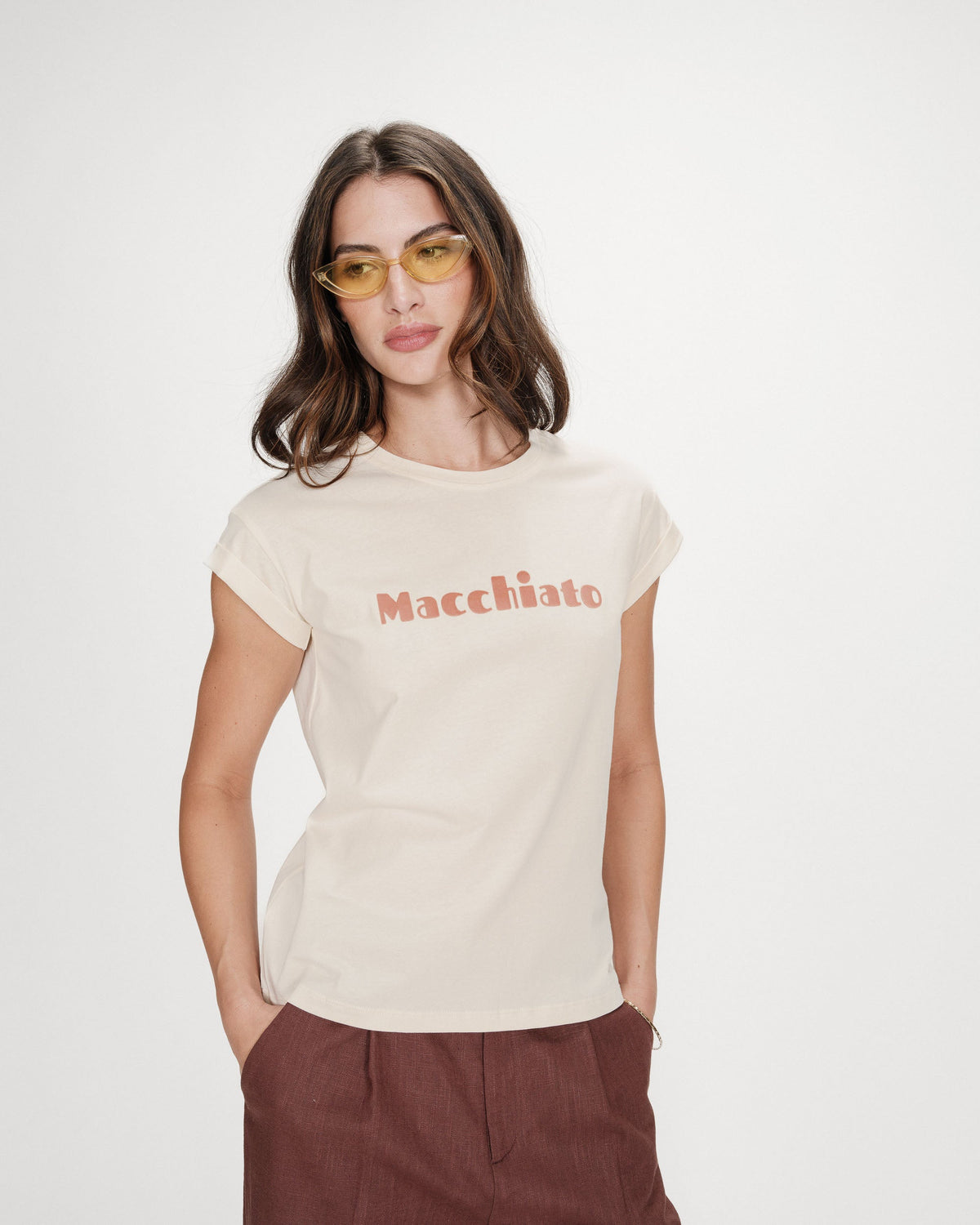 T-shirt en coton à message imprimé mocha Vico