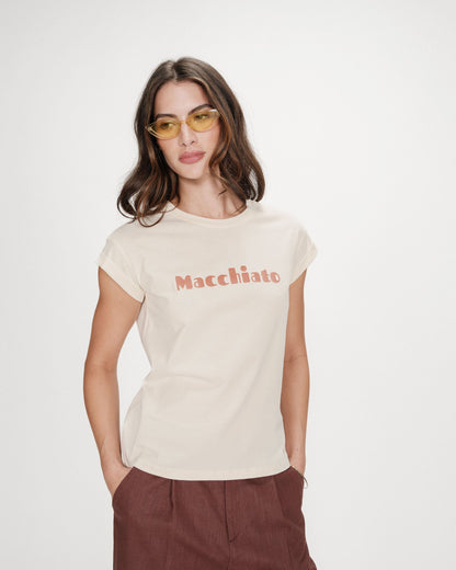 T-shirt en coton à message imprimé mocha Vico
