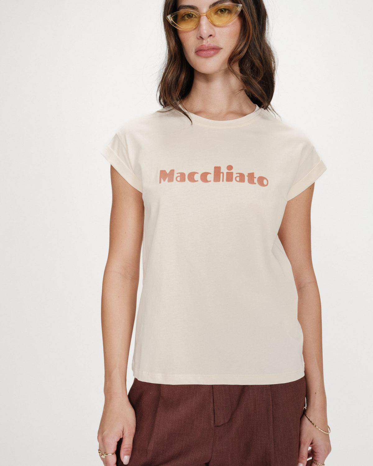 T-shirt en coton à message imprimé mocha Vico