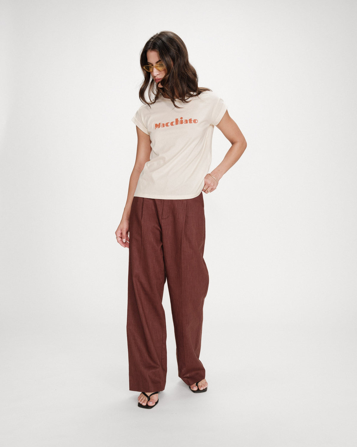 T-shirt en coton à message imprimé mocha Vico