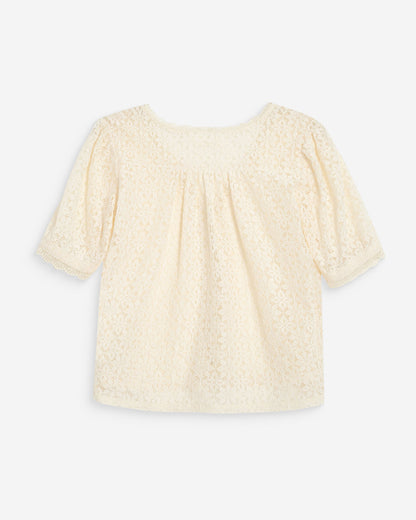 Blouse en dentelle col V manches courtes amande Vicky