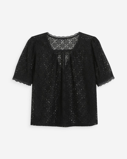 Blouse en dentelle col V manches courtes noir Vicky