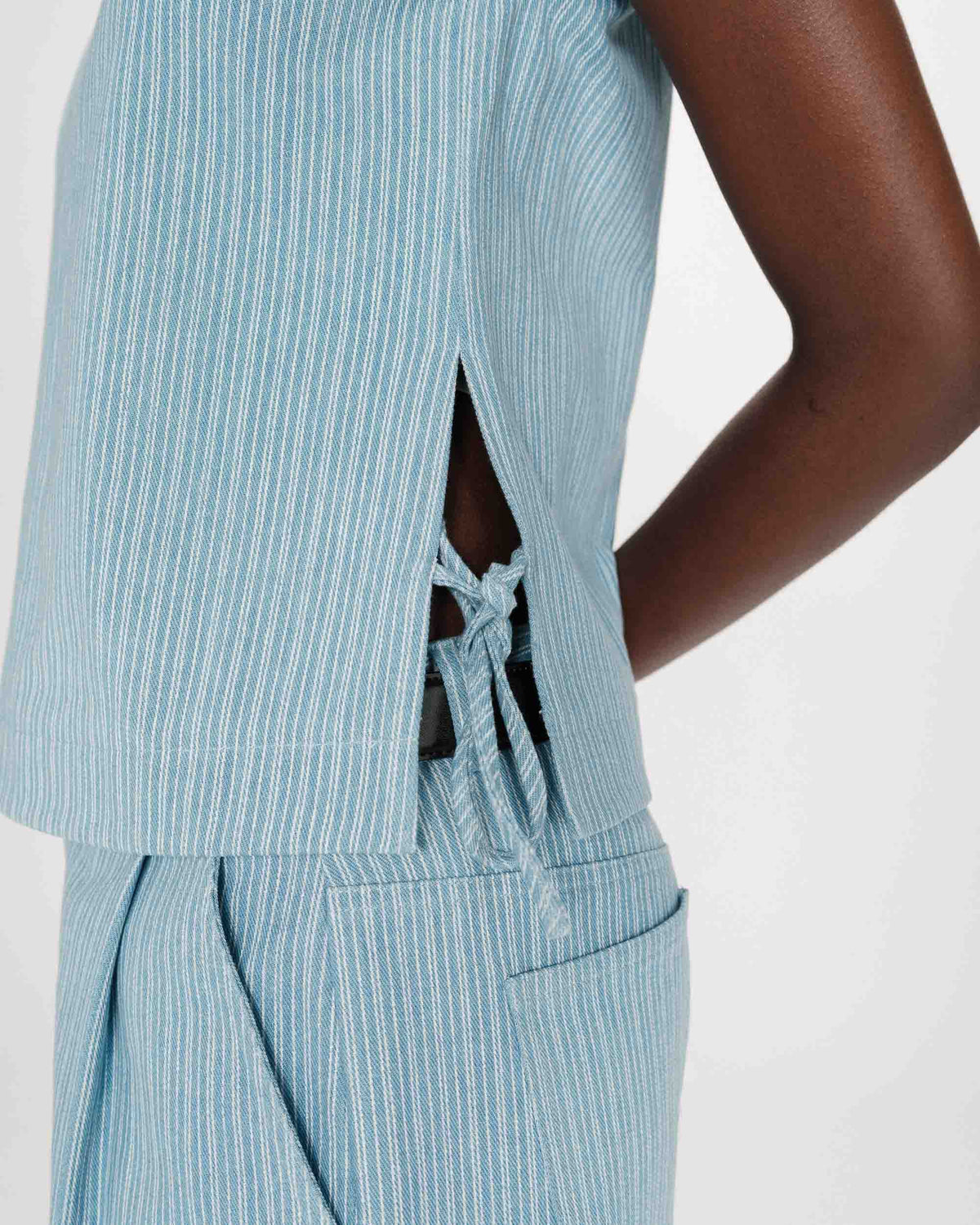 Top en denim rayé col rond sans manches stripedblue Vendome