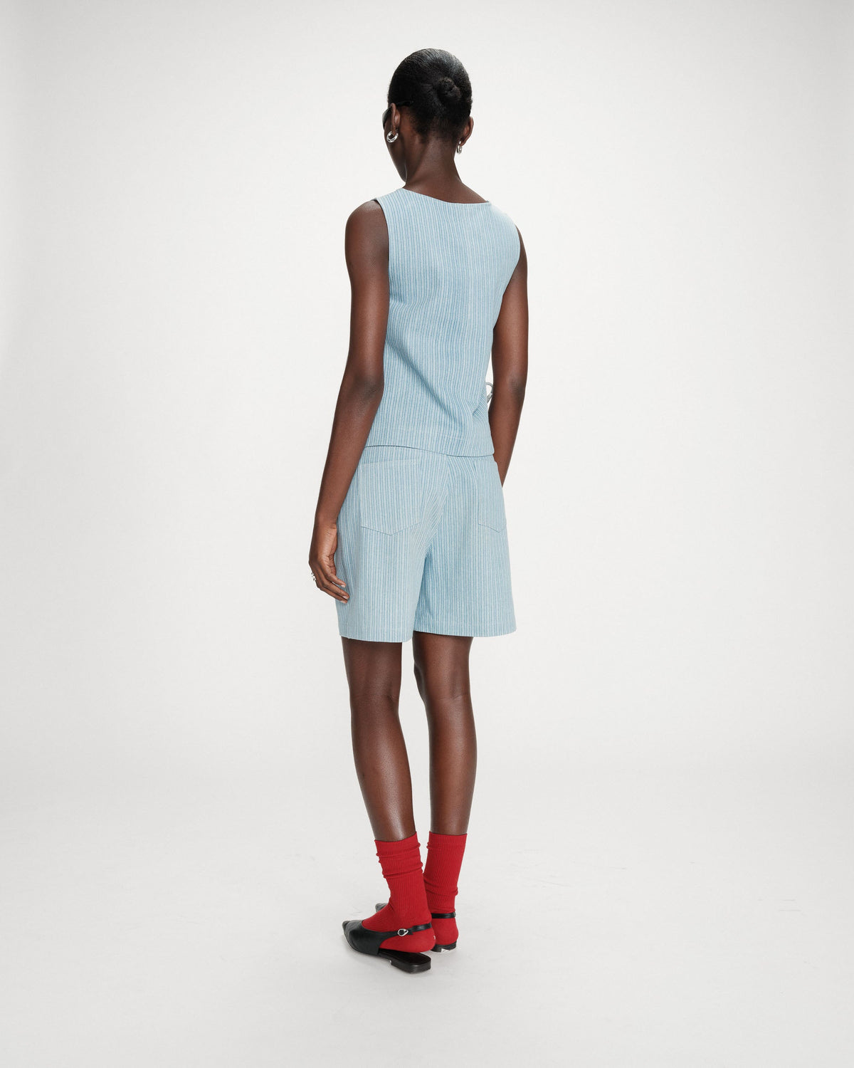 Top en denim rayé col rond sans manches stripedblue Vendome