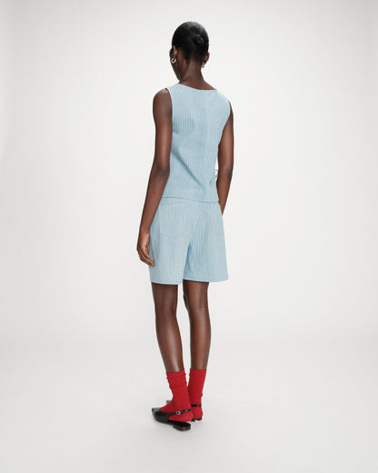 Top en denim rayé col rond sans manches stripedblue Vendome