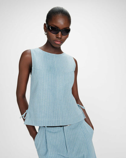 Top en denim rayé col rond sans manches stripedblue Vendome