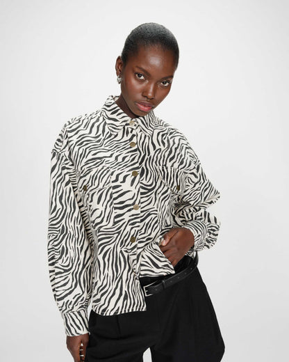 Veste chemise oversize en coton imprimé zebre Vana