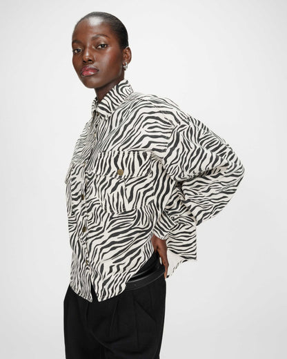 Veste chemise oversize en coton imprimé zebre Vana