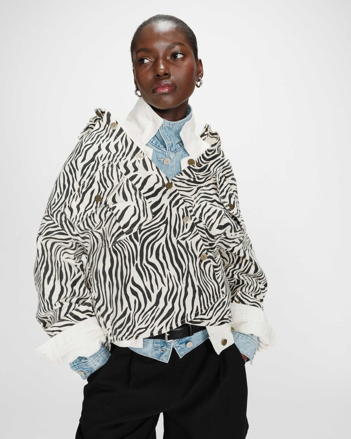 Veste chemise oversize en coton imprimé zebre Vana