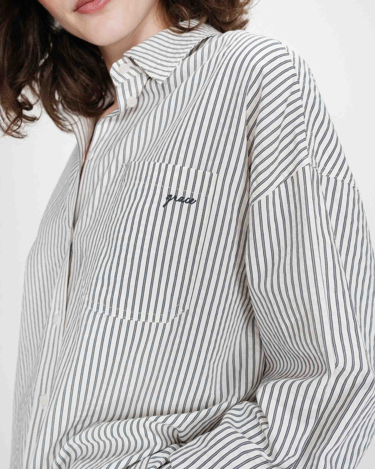 Chemise oversize rayée en coton marine Vipera