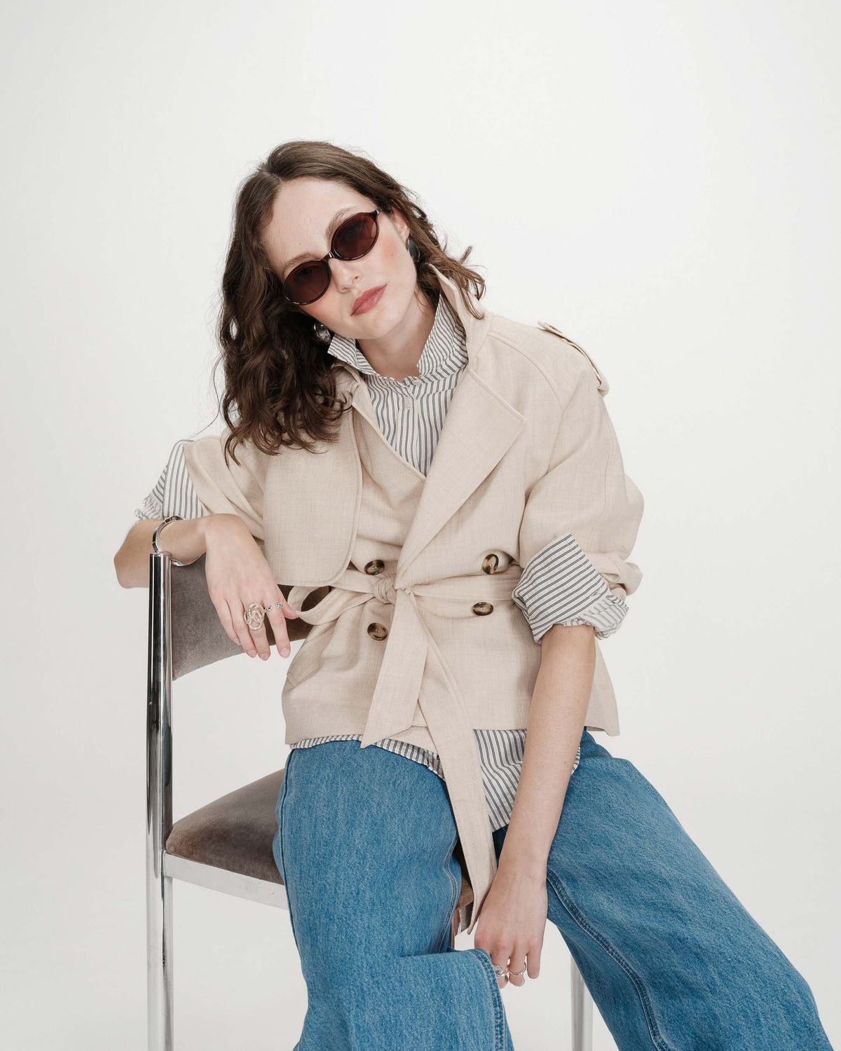 Chemise oversize rayée en coton marine Vipera