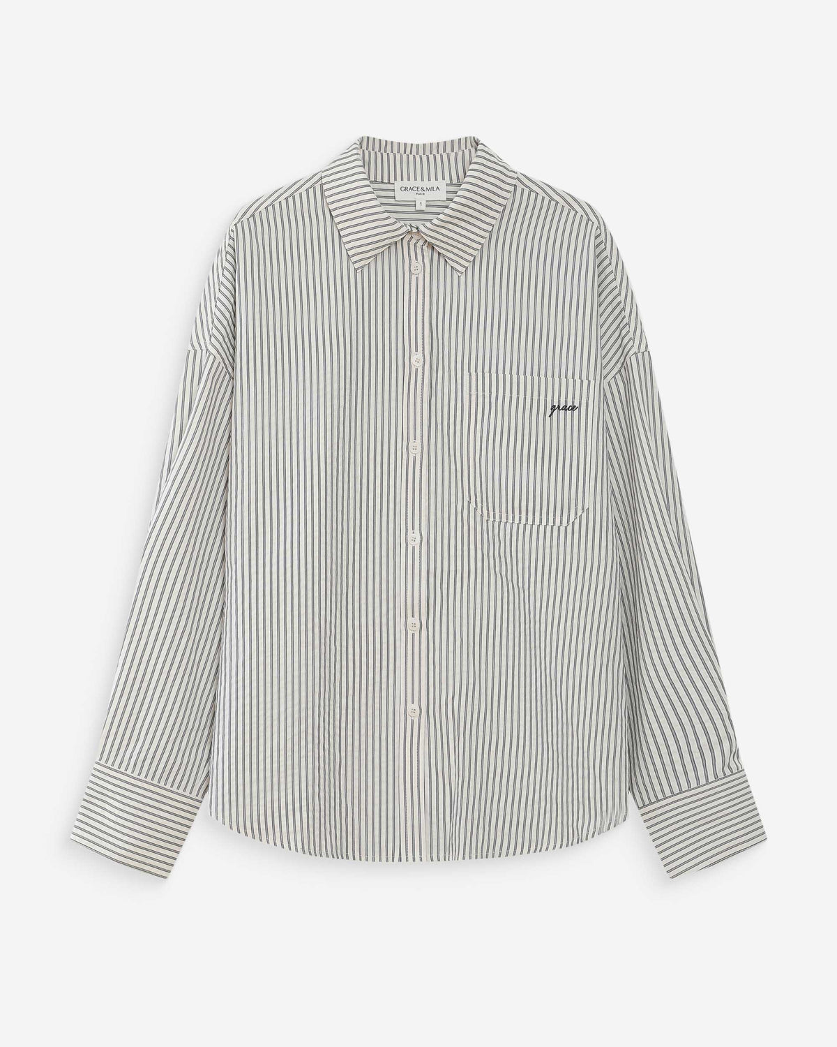 Chemise oversize rayée en coton marine Vipera