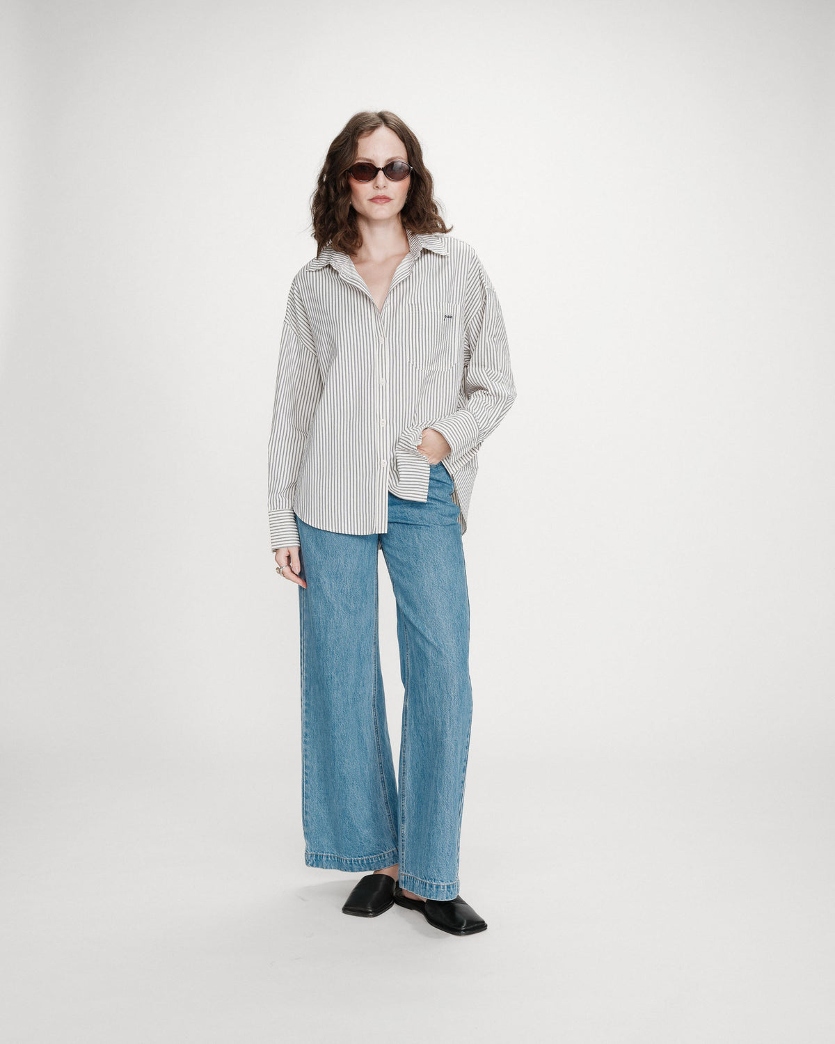 Chemise oversize rayée en coton marine Vipera