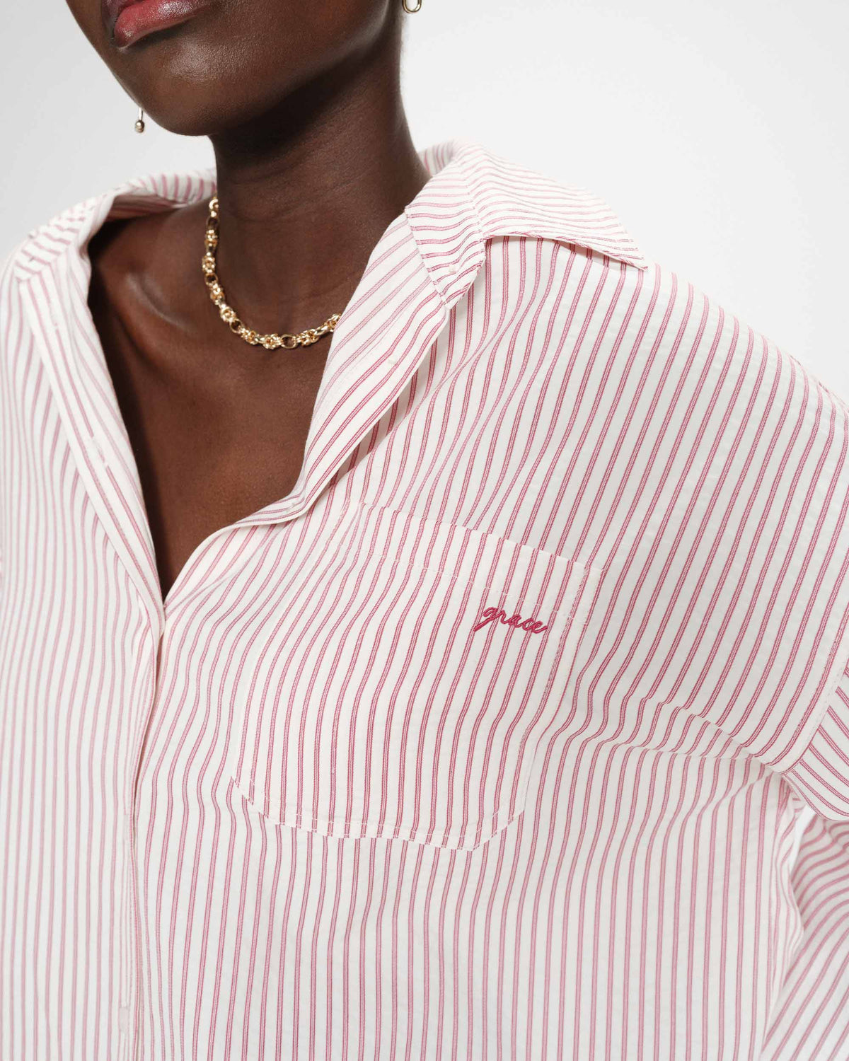 Chemise oversize rayée en coton pivoine Vipera