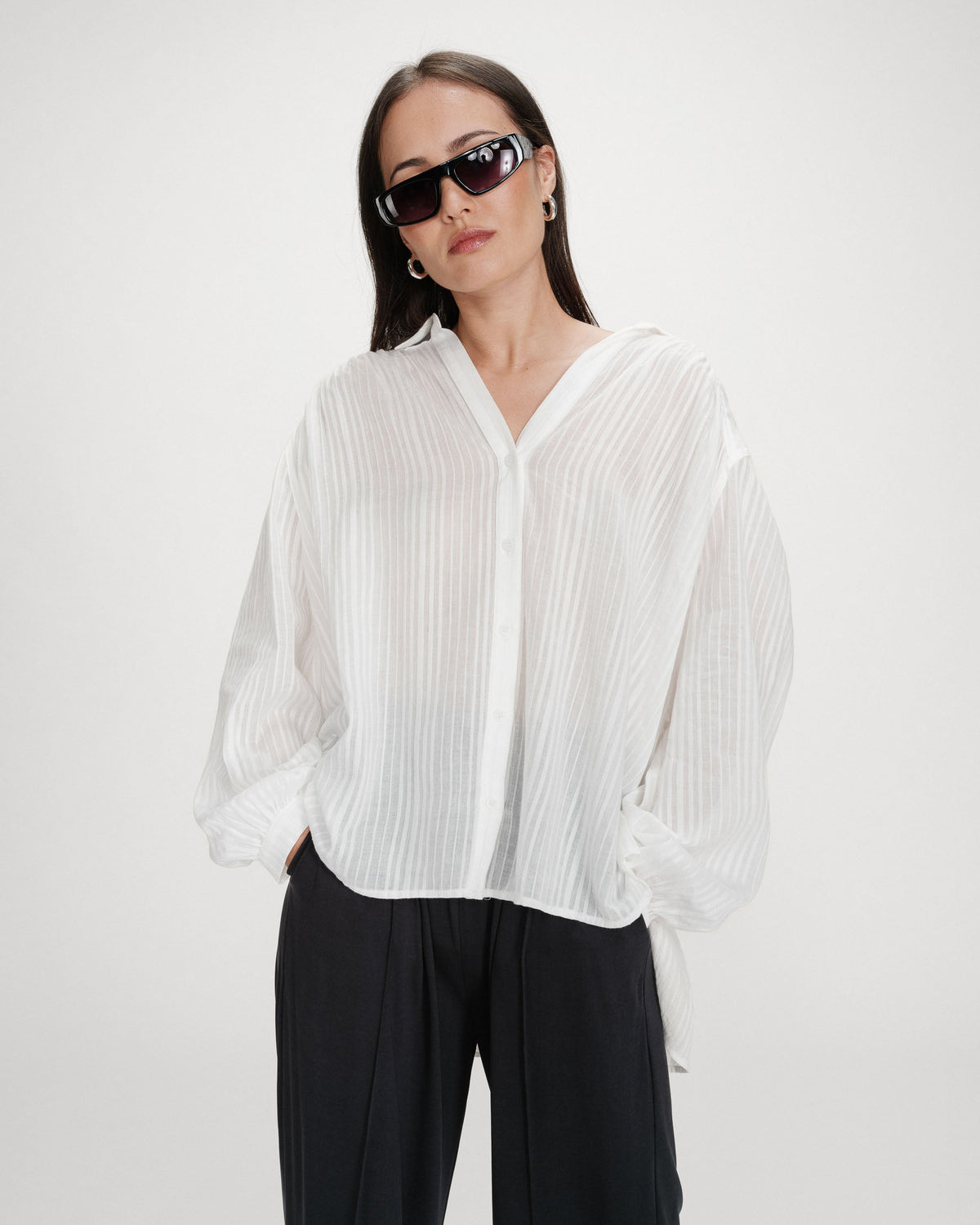 Chemise oversize en coton manches bouffantes ivoire Vibes