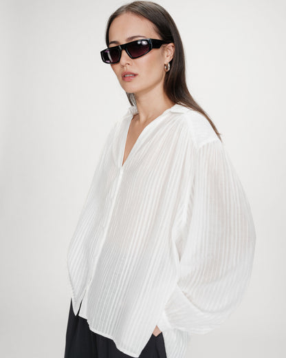 Chemise oversize en coton manches bouffantes ivoire Vibes