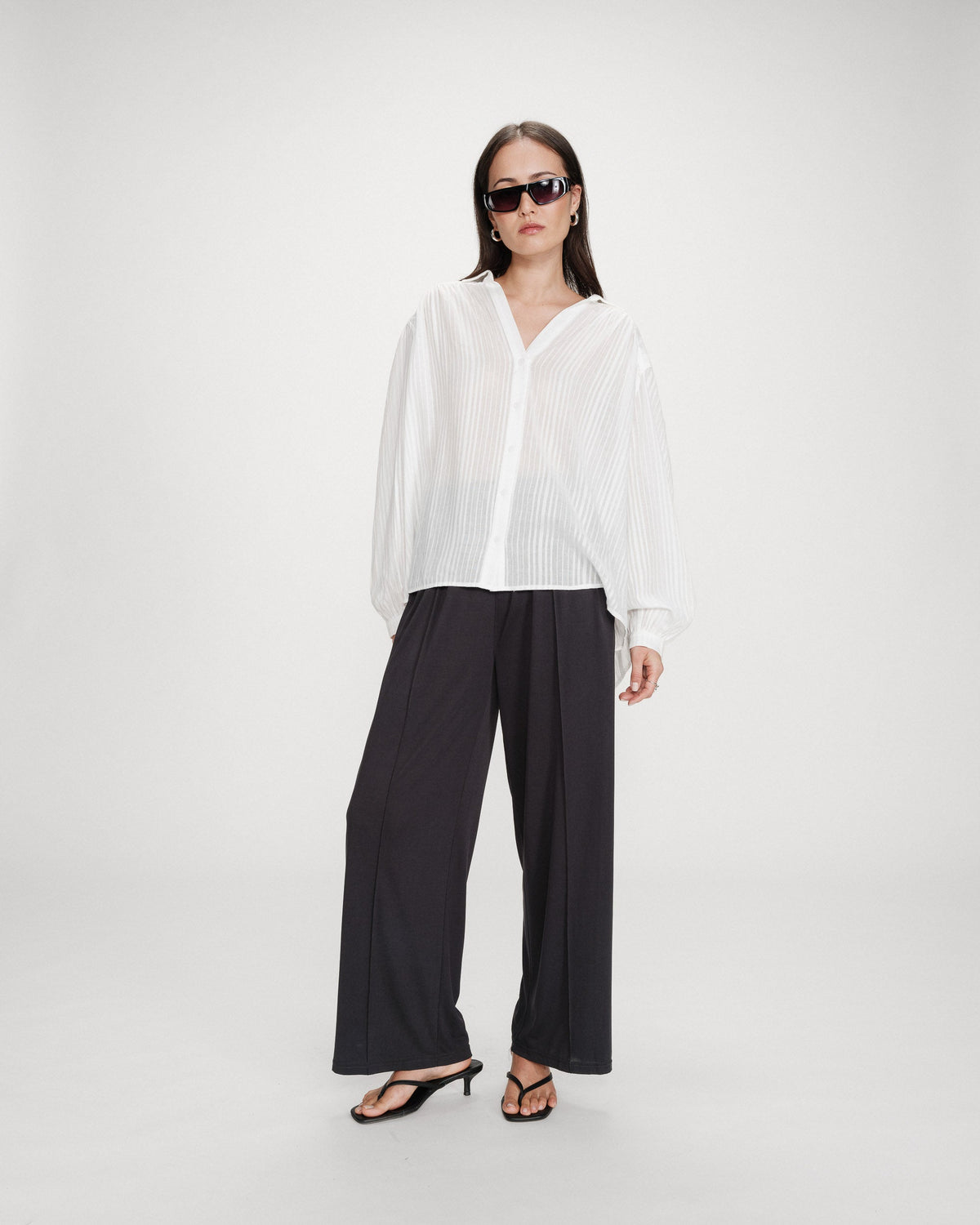 Chemise oversize en coton manches bouffantes ivoire Vibes