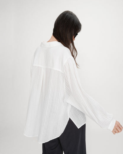 Chemise oversize en coton manches bouffantes ivoire Vibes
