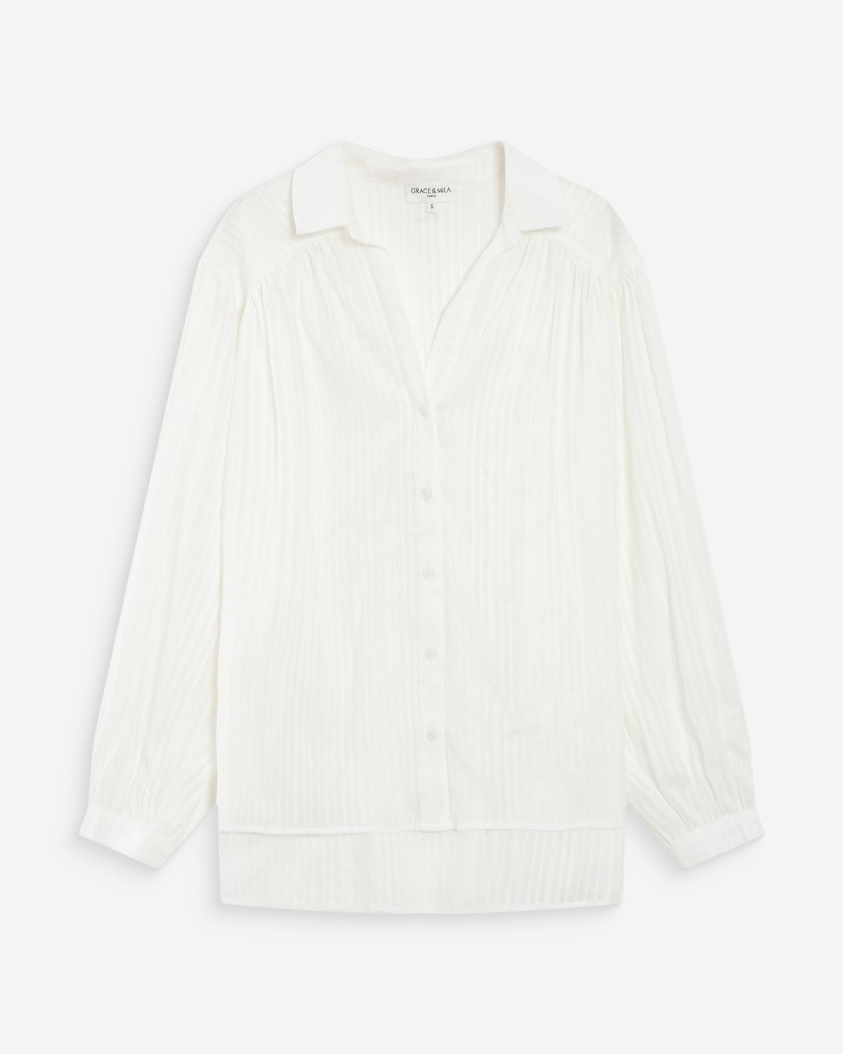 Chemise oversize en coton manches bouffantes ivoire Vibes