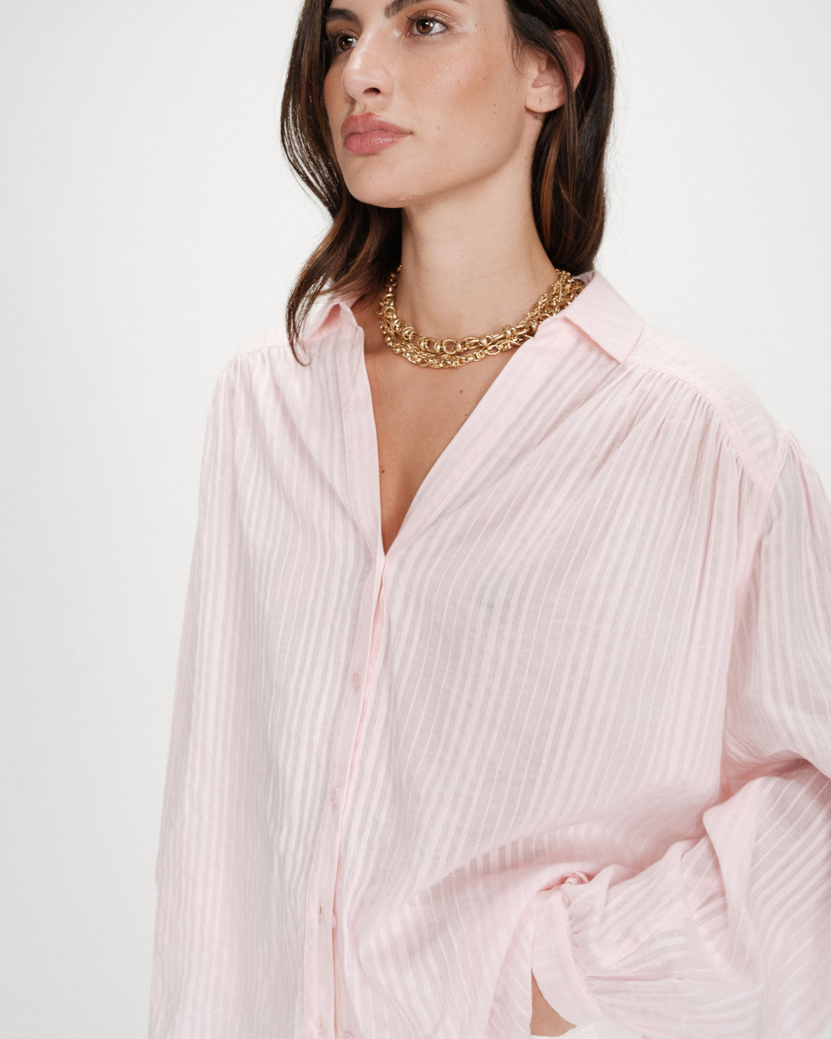 Chemise oversize en coton manches bouffantes rose Vibes