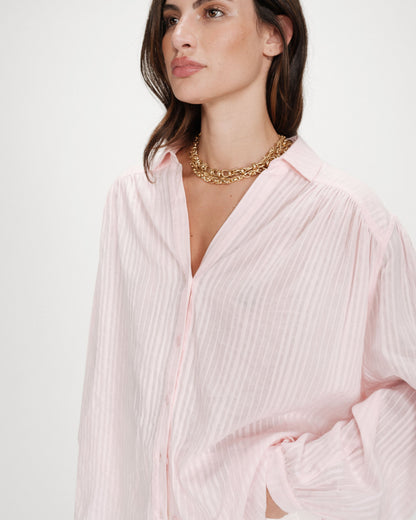 Chemise oversize en coton manches bouffantes rose Vibes