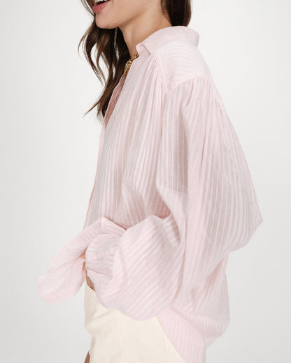 Chemise oversize en coton manches bouffantes rose Vibes