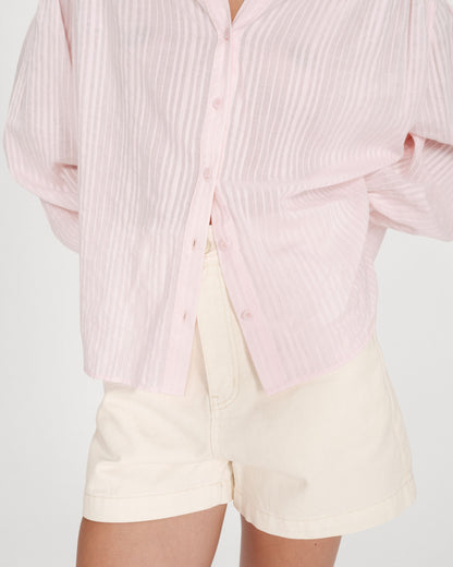Chemise oversize en coton manches bouffantes rose Vibes