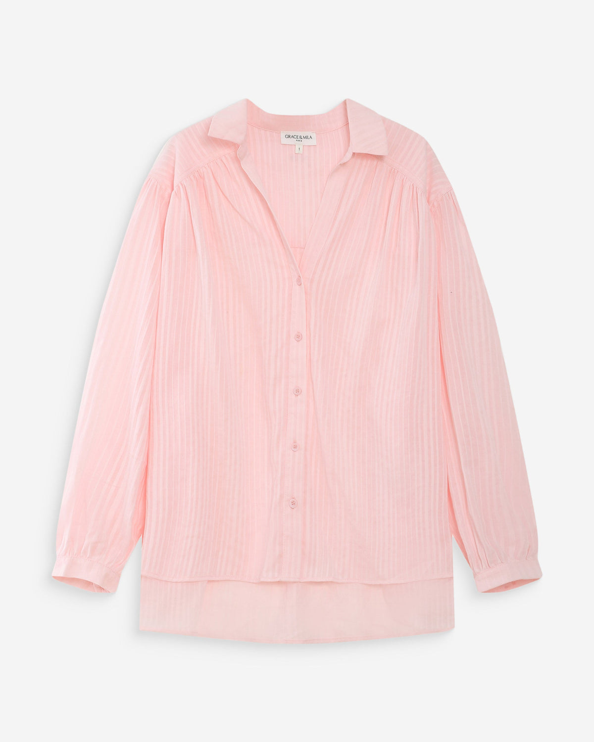Chemise oversize en coton manches bouffantes rose Vibes