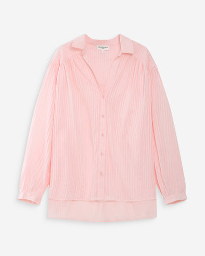 Chemise oversize en coton manches bouffantes rose Vibes
