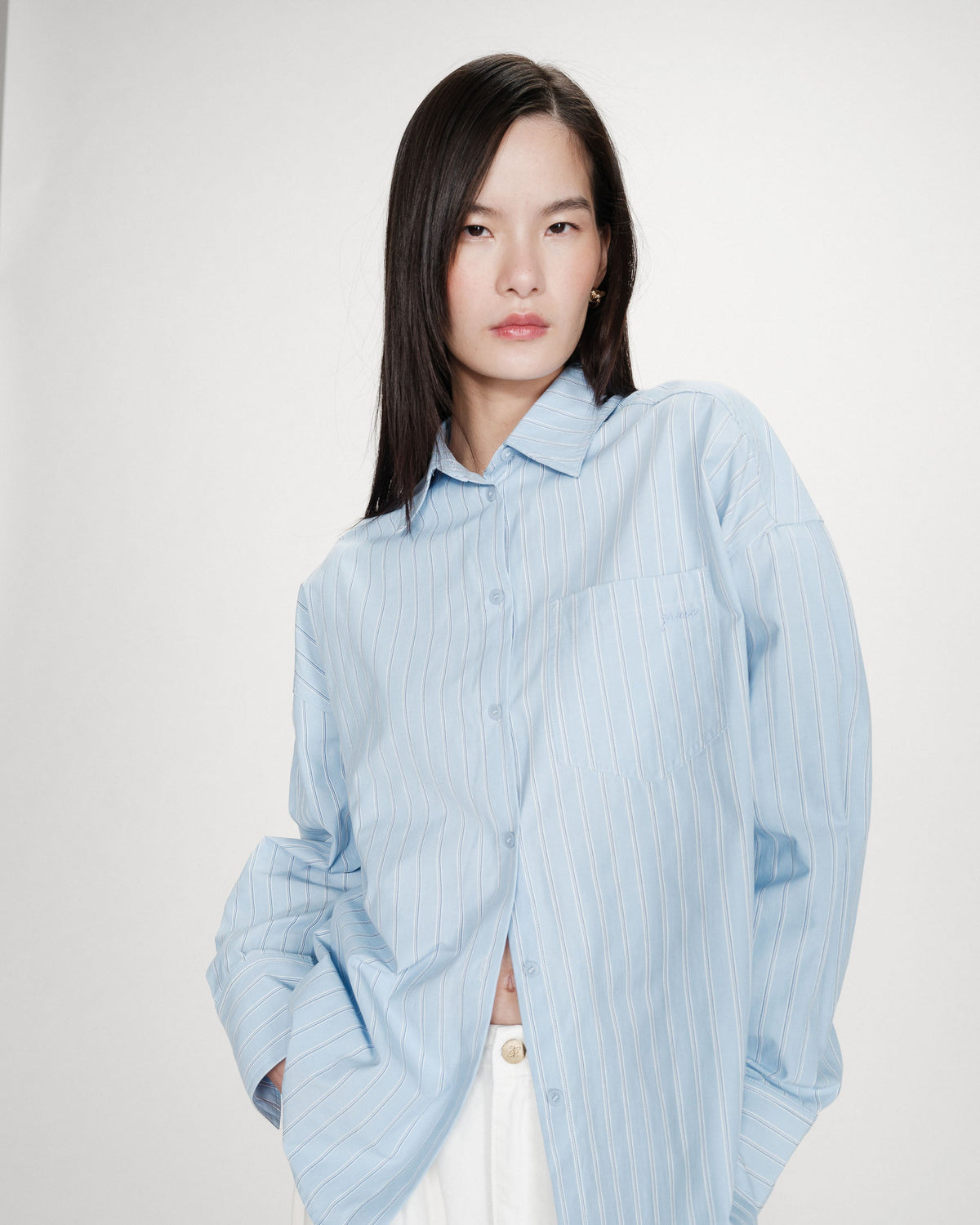 Chemise oversize rayée à nouer dans le dos bleuet Valerie