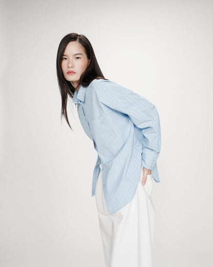 Chemise oversize rayée à nouer dans le dos bleuet Valerie