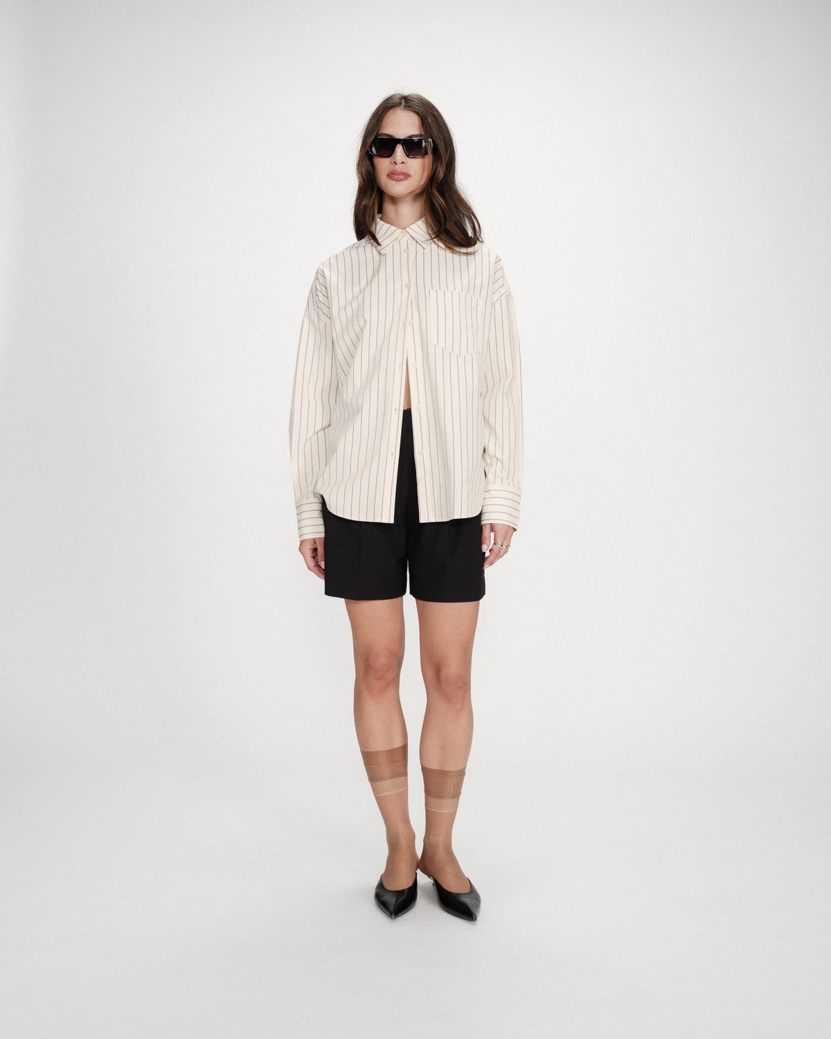 Chemise oversize rayée à nouer dans le dos vanille Valerie