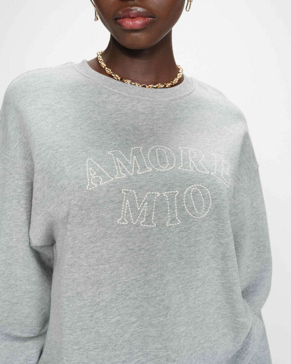 Pull oversize en coton à message brodé gris Valino