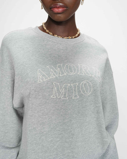 Pull oversize en coton à message brodé gris Valino