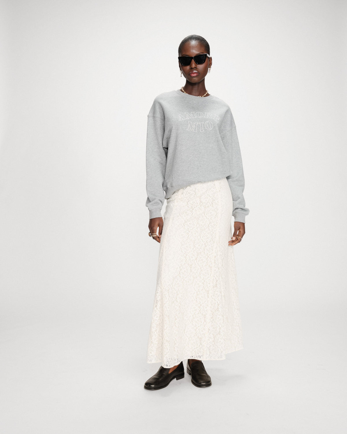 Pull oversize en coton à message brodé gris Valino