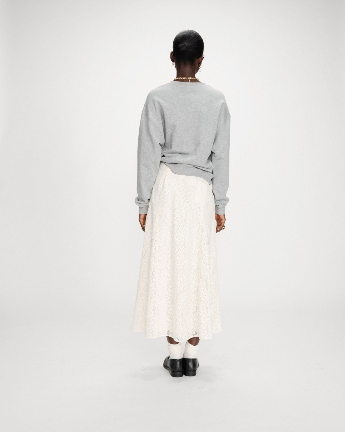 Pull oversize en coton à message brodé gris Valino