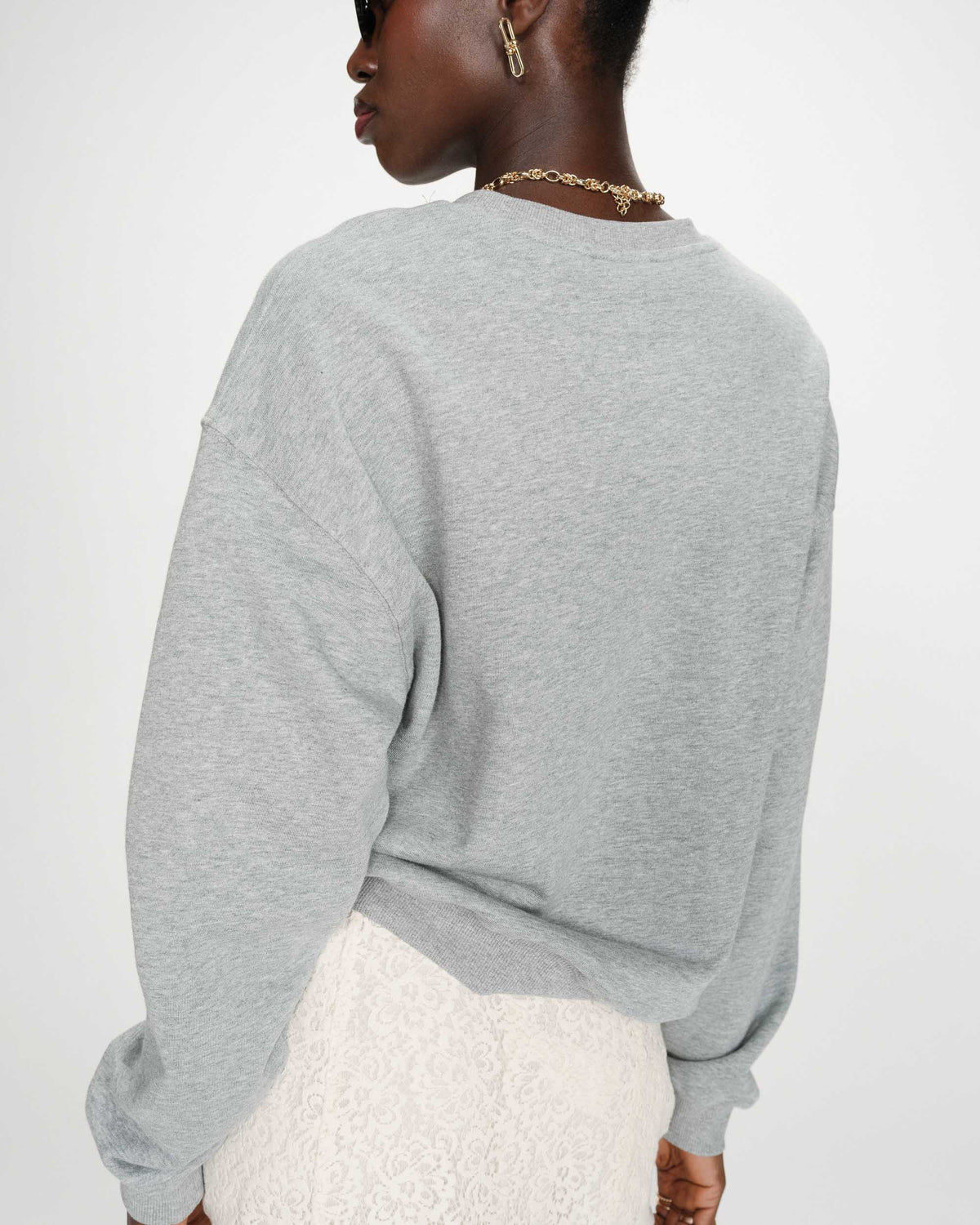 Pull oversize en coton à message brodé gris Valino
